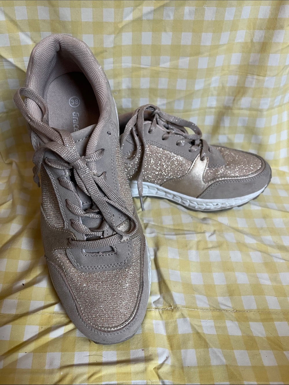Women's Sparkle Lace-Up Athletic Sneakers in Rose